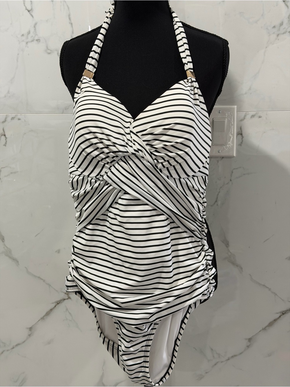 Victoria's Secret the unforgettable Black and White Striped One-Piece Swimsuit M